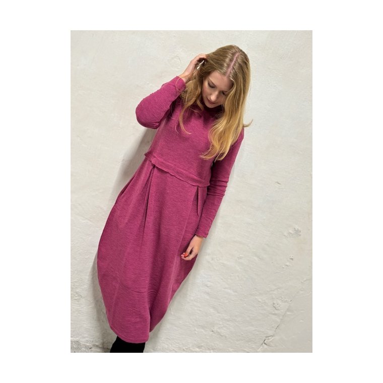 By Basics - 7045 dress long pleats & high neck - camelia melange