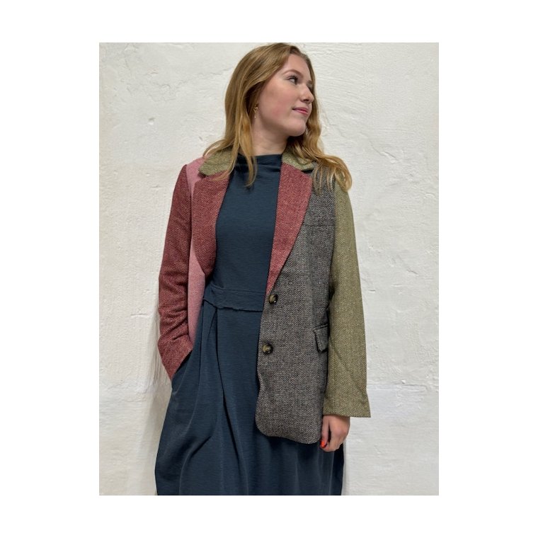 By Basics - 7045 dress long pleats & high neck - asphalt