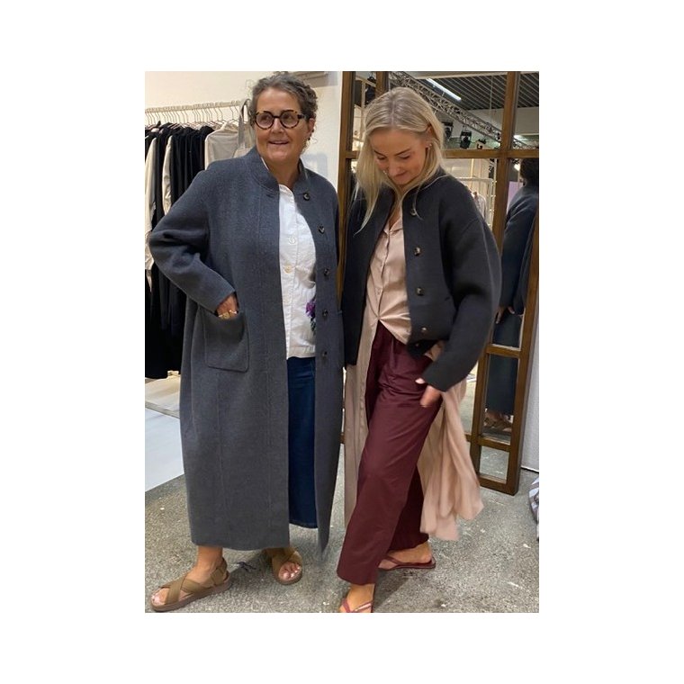Frau - Chicago pure wool long coat - Dark Grey Melange