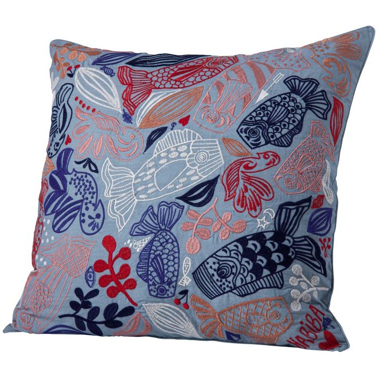 HABIBA - KOI EMBROIDERY CUSHION CASE - pastel blue	