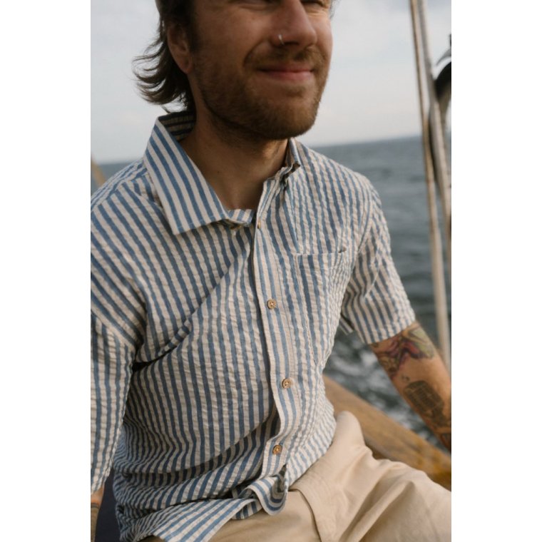 LAKOR - Seer Sucker Short Sleeve Shirt - Bering Sea