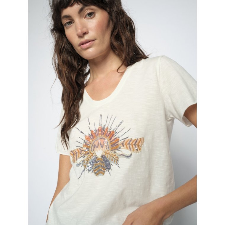 Mos Mosh - MMTonia O-SS Glam Tee - Ecru