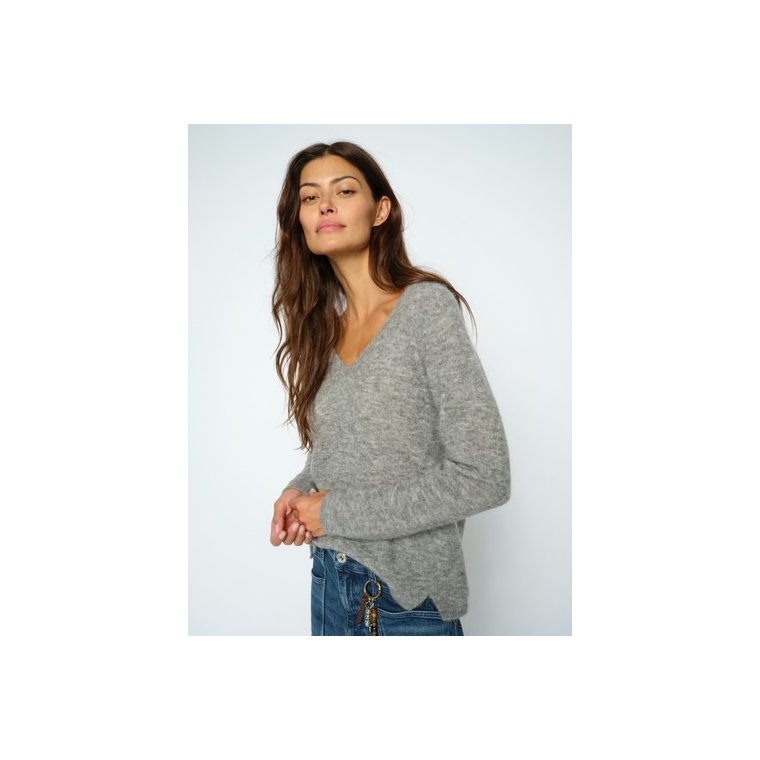 MOS MOSH - MMMape Sophia V-Neck Knit - Grey Melange