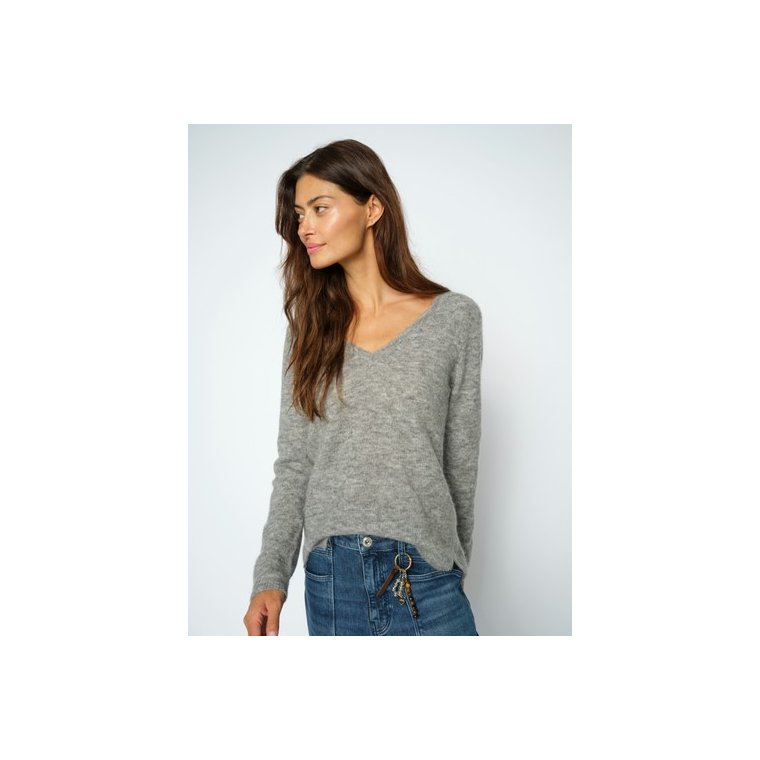 MOS MOSH - MMMape Sophia V-Neck Knit - Grey Melange