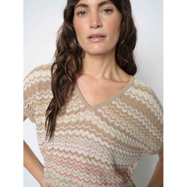 Mos Mosh - MMShani Zig-Zag V-neck Knit - Ecru