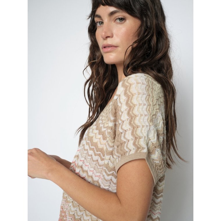 Mos Mosh - MMShani Zig-Zag V-neck Knit - Ecru