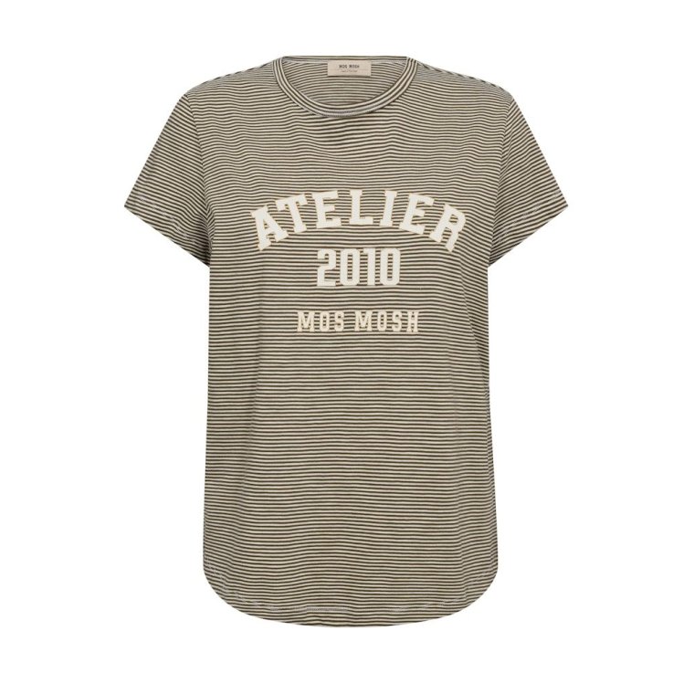 Mos Mosh - MMCamp O-SS Stripe Tee - Burnt Olive