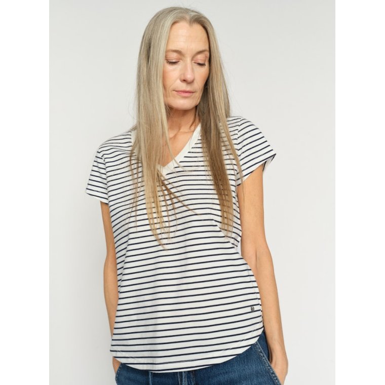 MOS MOSH - MMKala V-SS Stripe Tee - Salute Navy