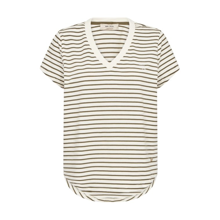 MOS MOSH - MMKala V-SS Stripe Tee - Olive Night