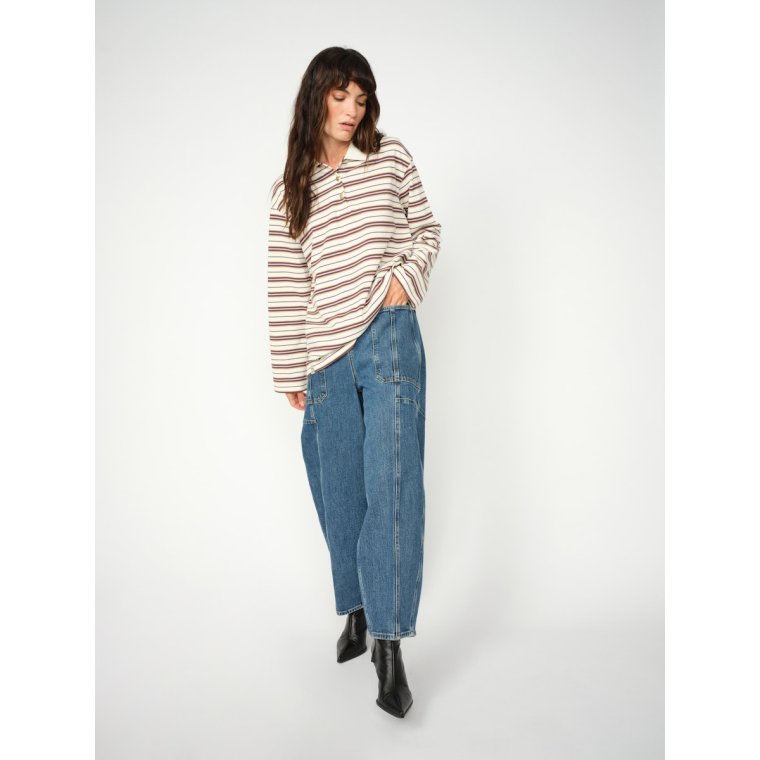 MOS MOSH - MMRossett LS Stripe Polo Tee - Brunnera Blue