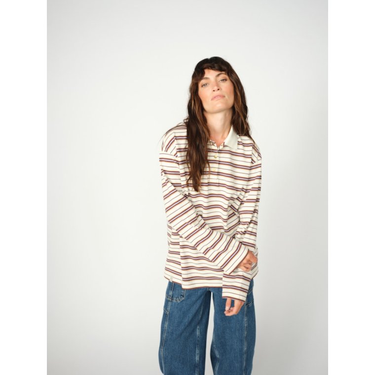 MOS MOSH - MMRossett LS Stripe Polo Tee - Brunnera Blue