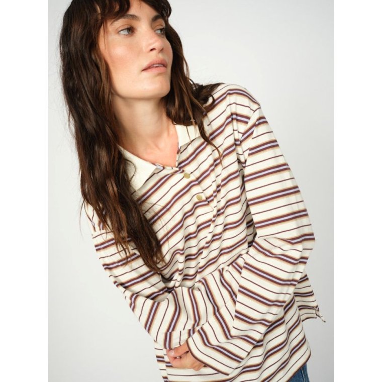 MOS MOSH - MMRossett LS Stripe Polo Tee - Brunnera Blue