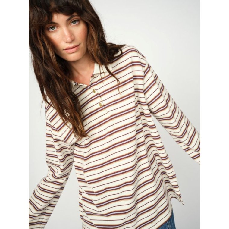 MOS MOSH - MMRossett LS Stripe Polo Tee - Brunnera Blue