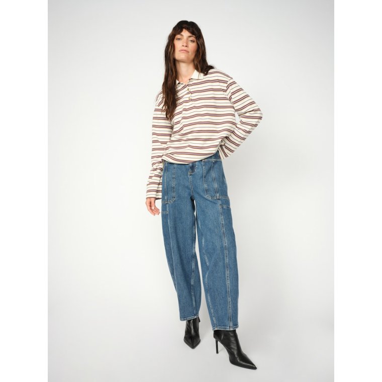 MOS MOSH - MMRossett LS Stripe Polo Tee - Brunnera Blue