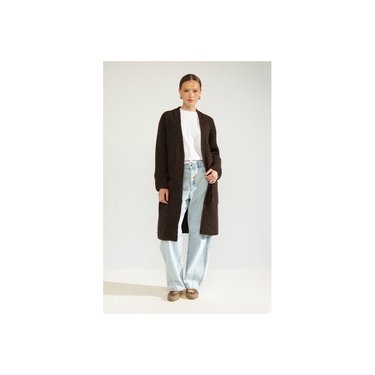 N�MPH - NUZINDI LONG CARDIGAN - Black Coffee
