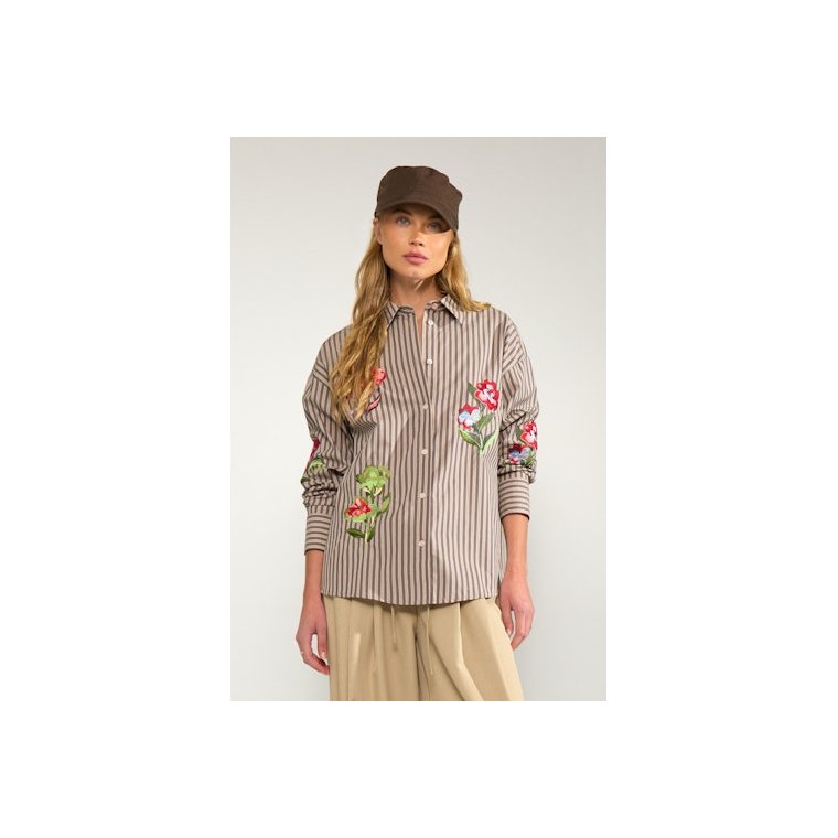 N�MPH - NUKACEY EMBROIDERY SHIRT - Deep Taupe
