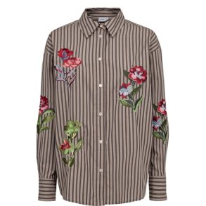 N�MPH - NUKACEY EMBROIDERY SHIRT - Deep Taupe