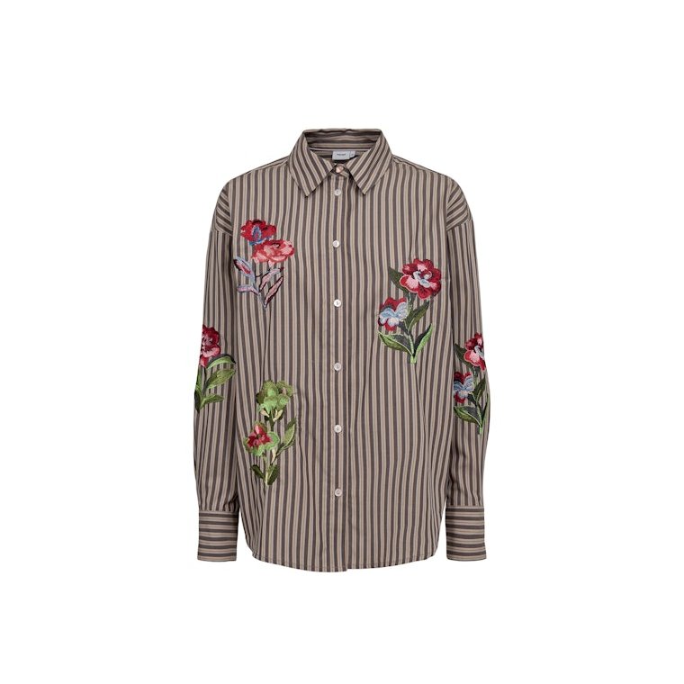 N�MPH - NUKACEY EMBROIDERY SHIRT - Deep Taupe