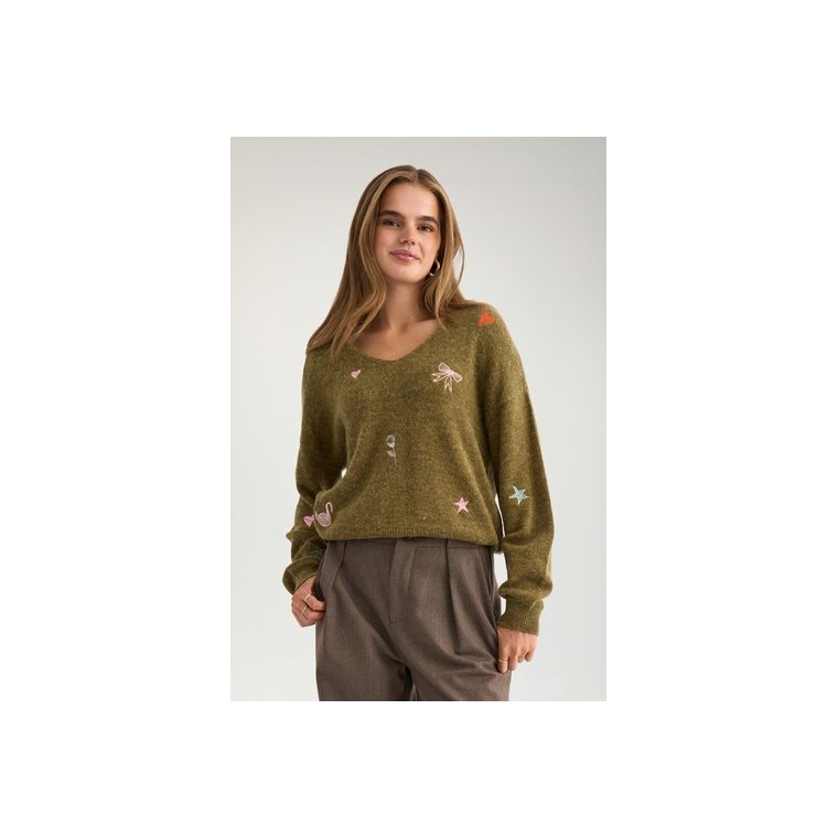 N�MPH - NUYPPA EMBROIDERY PULLOVER - Fir Green
