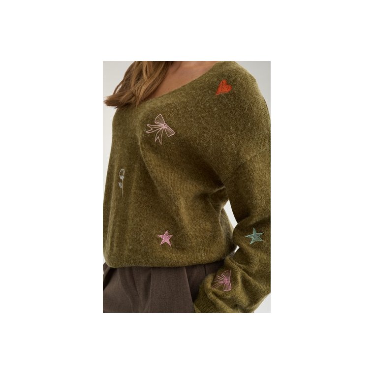 N�MPH - NUYPPA EMBROIDERY PULLOVER - Fir Green