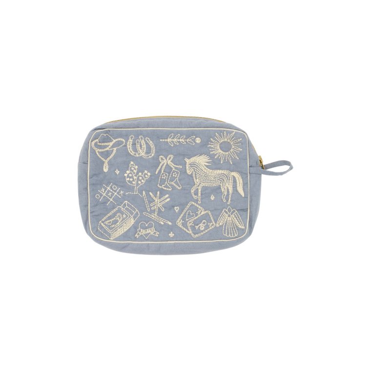 HABIBA - POLLY EMBROIDERY TOILETRY BAG - SEA