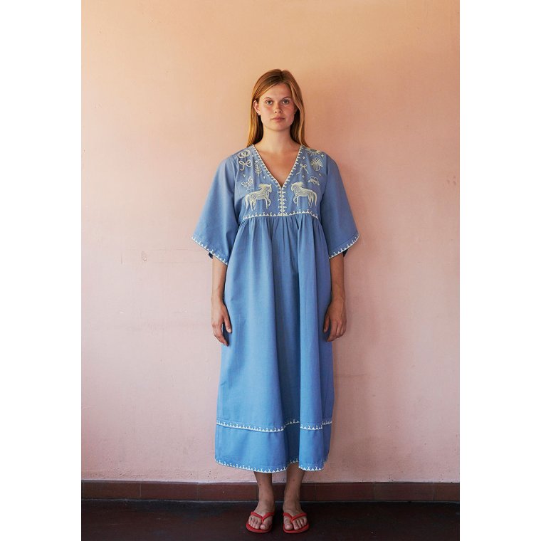 HABIBA - POLLY EMBROIDERY DRESS 3/4 SLEEVE - Sea