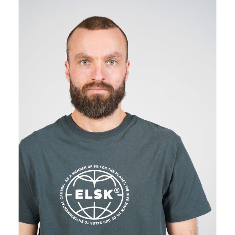 ELSK - STATEMENT GLOBE MEN'S BRUSHED T-SHIRT - STONE GREEN