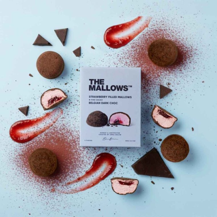 THE MALLOWS - Filled mallows - strawberry dark choc - 5 stk.