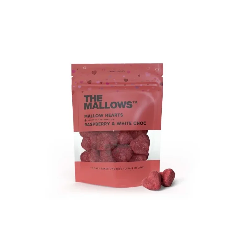 THE MALLOWS - MALLOW HEARTS  SKUMFIDUSER MED HVID CHOKOLADE & HINDBR