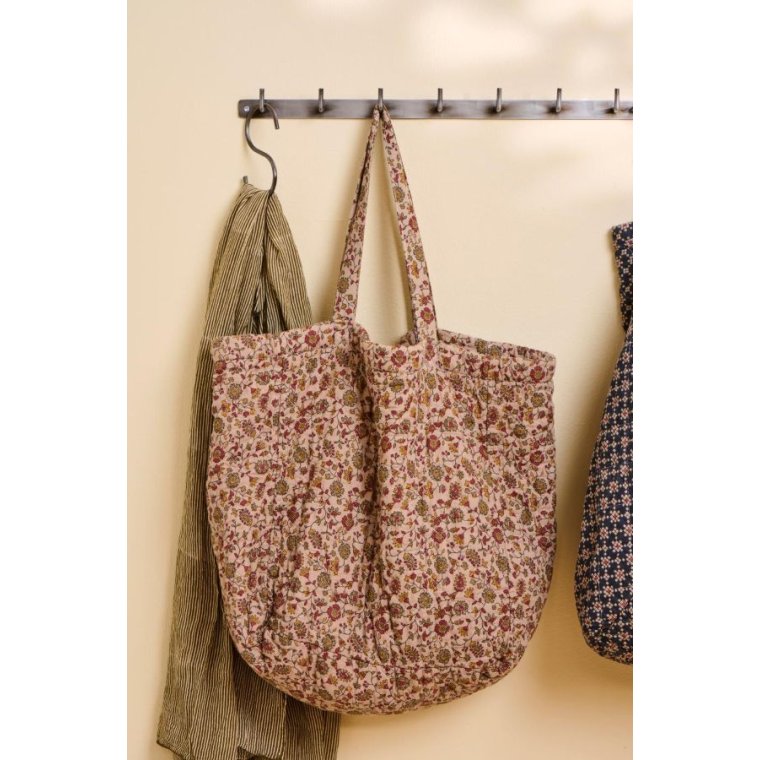 IB LAURSEN - Taske quiltet brun m/rde, orange og gr blomsterranker