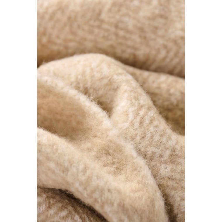 IB LAURSEN - Plaid sandfarvet melange m/off white frynser