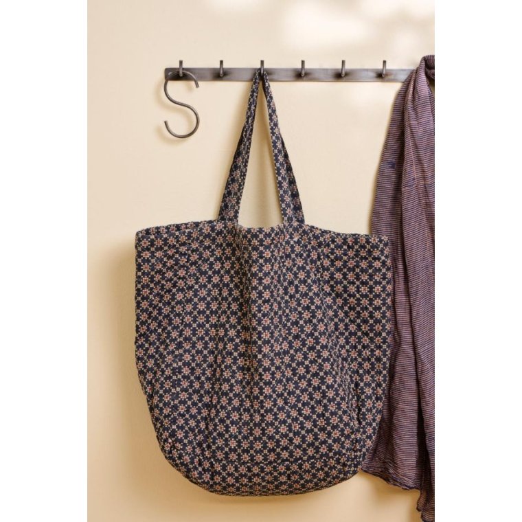 IB LAURSEN - Taske quiltet mrkebl m/rosa og naturfarvet mnster