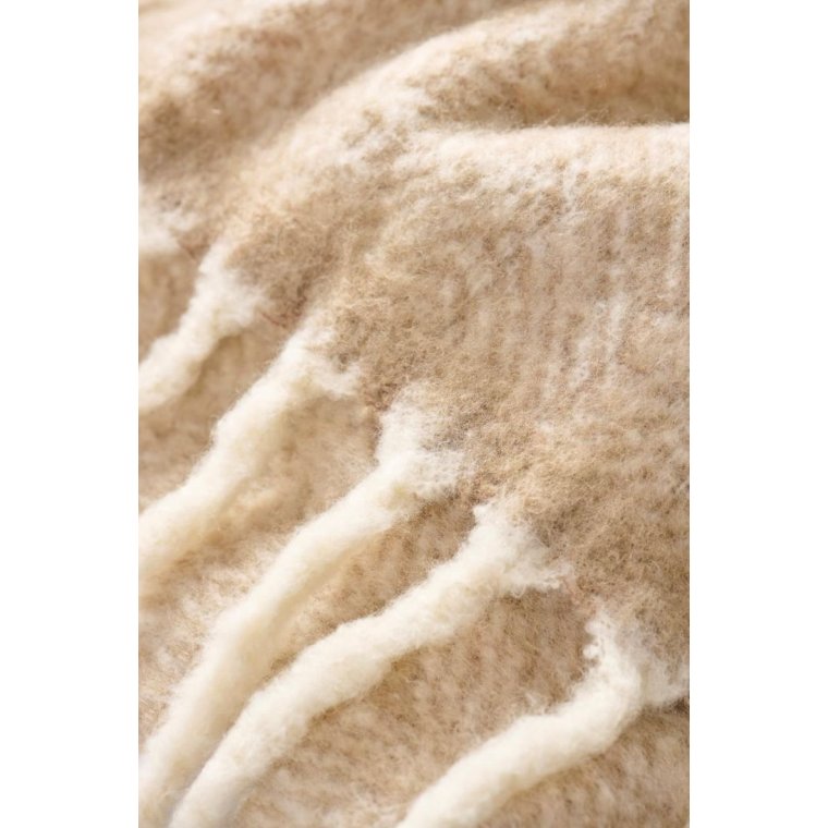 IB LAURSEN - Plaid sandfarvet melange m/off white frynser