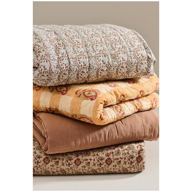 IB LAURSEN - Quilt m/orange, rdt og grnt blokmnster