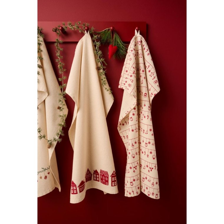 IB LAURSEN - Viskestykke Hollie natur m/rdt julepynt p snore