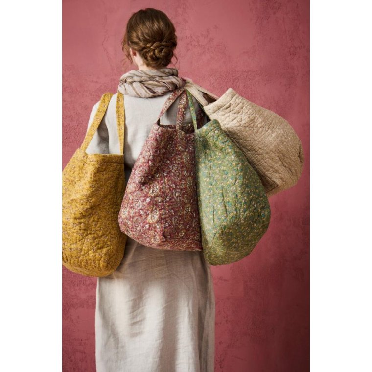 Ib Laursen - Taske quiltet rosa m/gr�nt, gr�t og m�rkrosa paisleym�nster