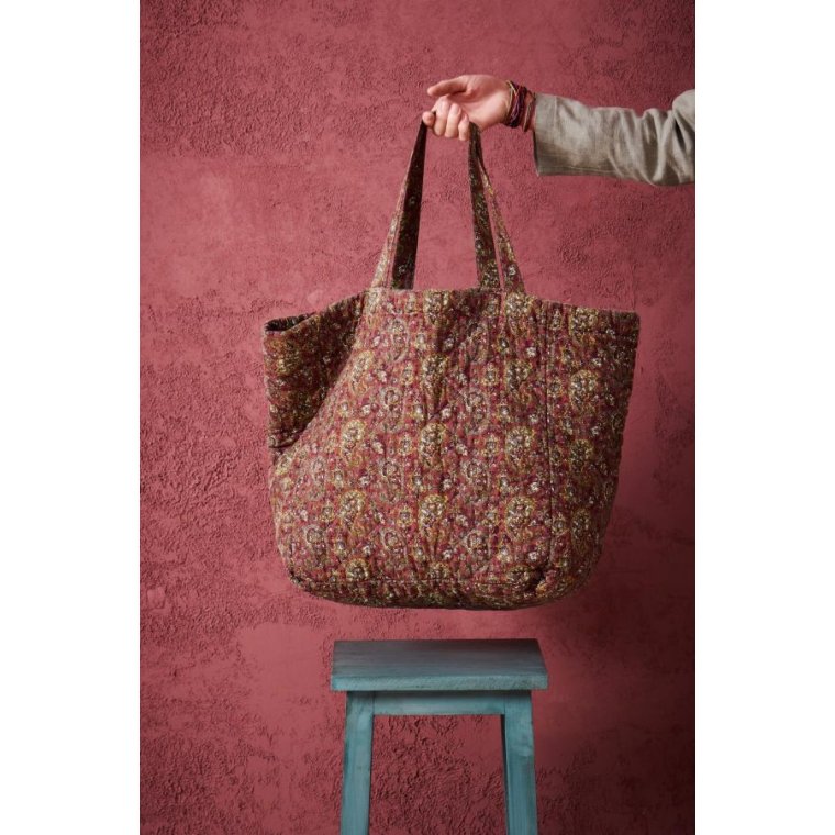 Ib Laursen - Taske quiltet rosa m/gr�nt, gr�t og m�rkrosa paisleym�nster