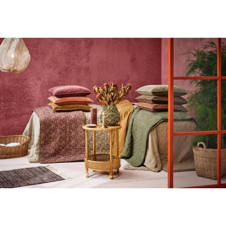 Ib Laursen - Quilt gr� m/gr�nne, bl� og rosa blomster