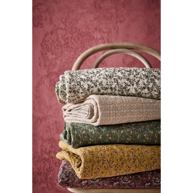 Ib Laursen - Quilt gr� m/gr�nne, bl� og rosa blomster