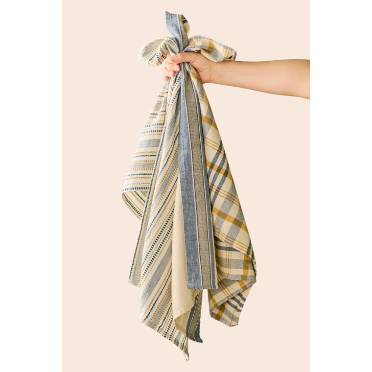 IB LAURSEN - Viskestykke Celine hvid m/blt og beige indvvet mnster