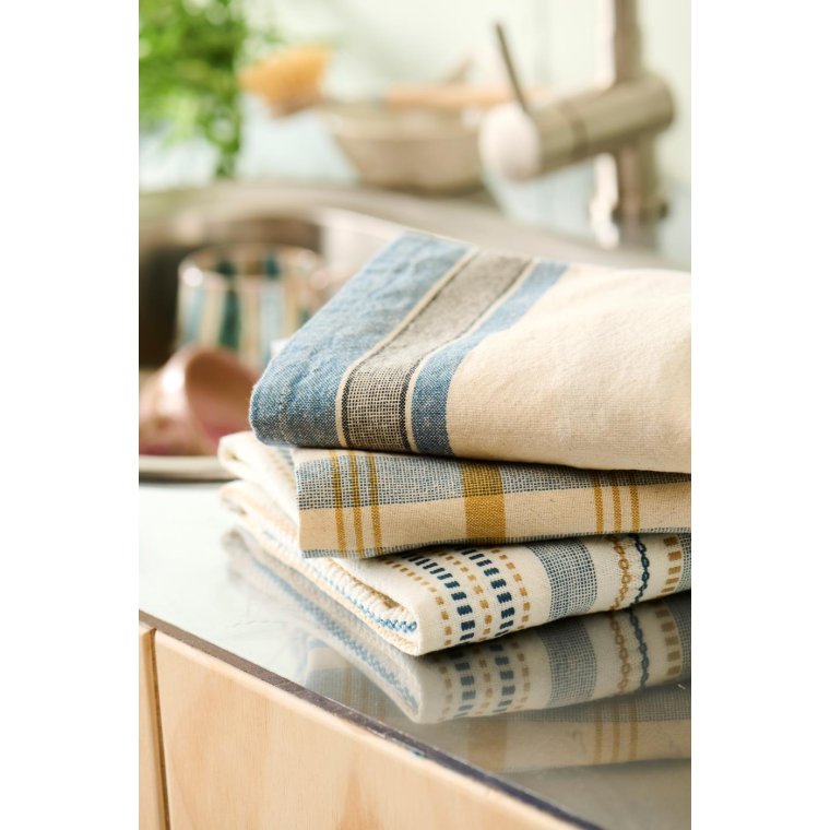 IB LAURSEN - Viskestykke Mikkel natur m/bl og mustard striber