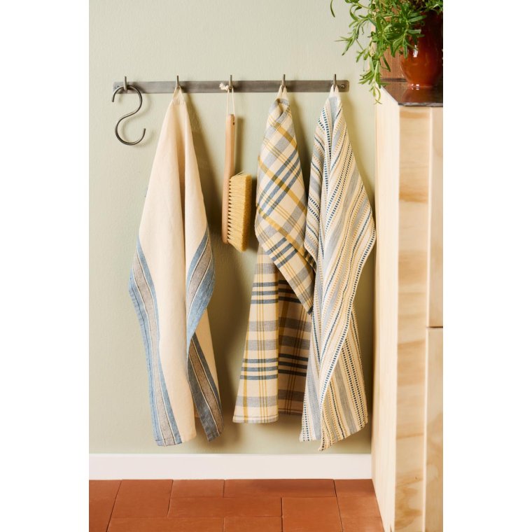 IB LAURSEN - Viskestykke Celine hvid m/blt og beige indvvet mnster