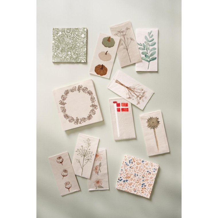 IB LAURSEN - Serviet blomstermotiv i bl og teglfarver 20 stk pr pakke