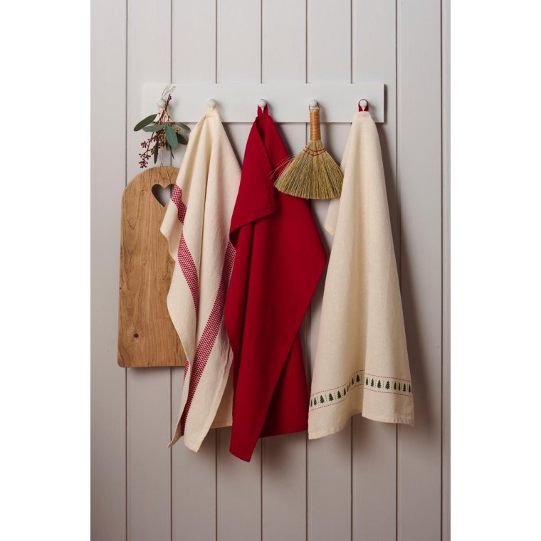 Ib Laursen - Viskestykke Grethe natur m/juletr�er p� stribe