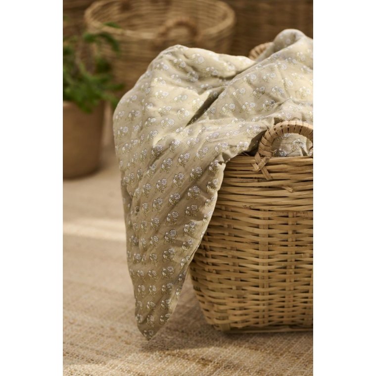 Ib Laursen - Quilt Aida stvgrn m/hvide blomster