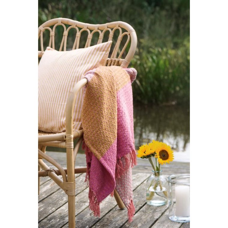 Ib Laursen - Plaid m/pink, orange, natur og gult stribem�nster