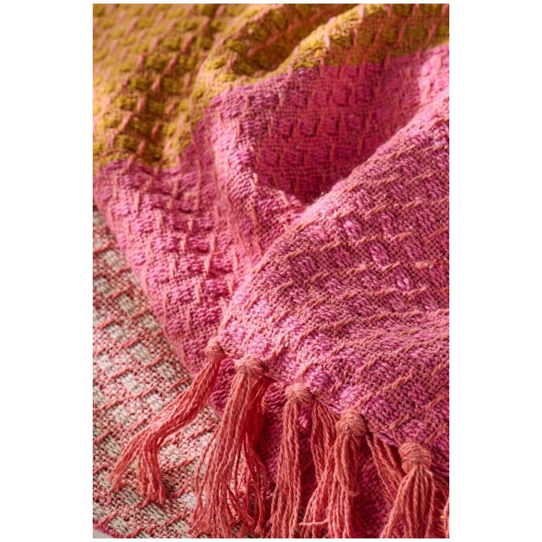 Ib Laursen - Plaid m/pink, orange, natur og gult stribem�nster