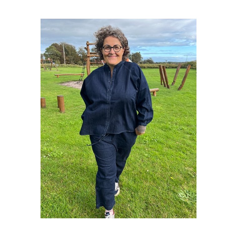 FRAU - Milano denim string ankle pant - Dark blue denim