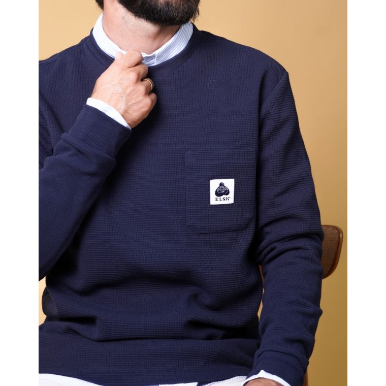 ELSK - WAFFLE MEN'S POCKET LONGSLEEVE - DARK NAVY