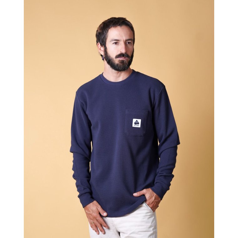 ELSK - WAFFLE MEN'S POCKET LONGSLEEVE - DARK NAVY